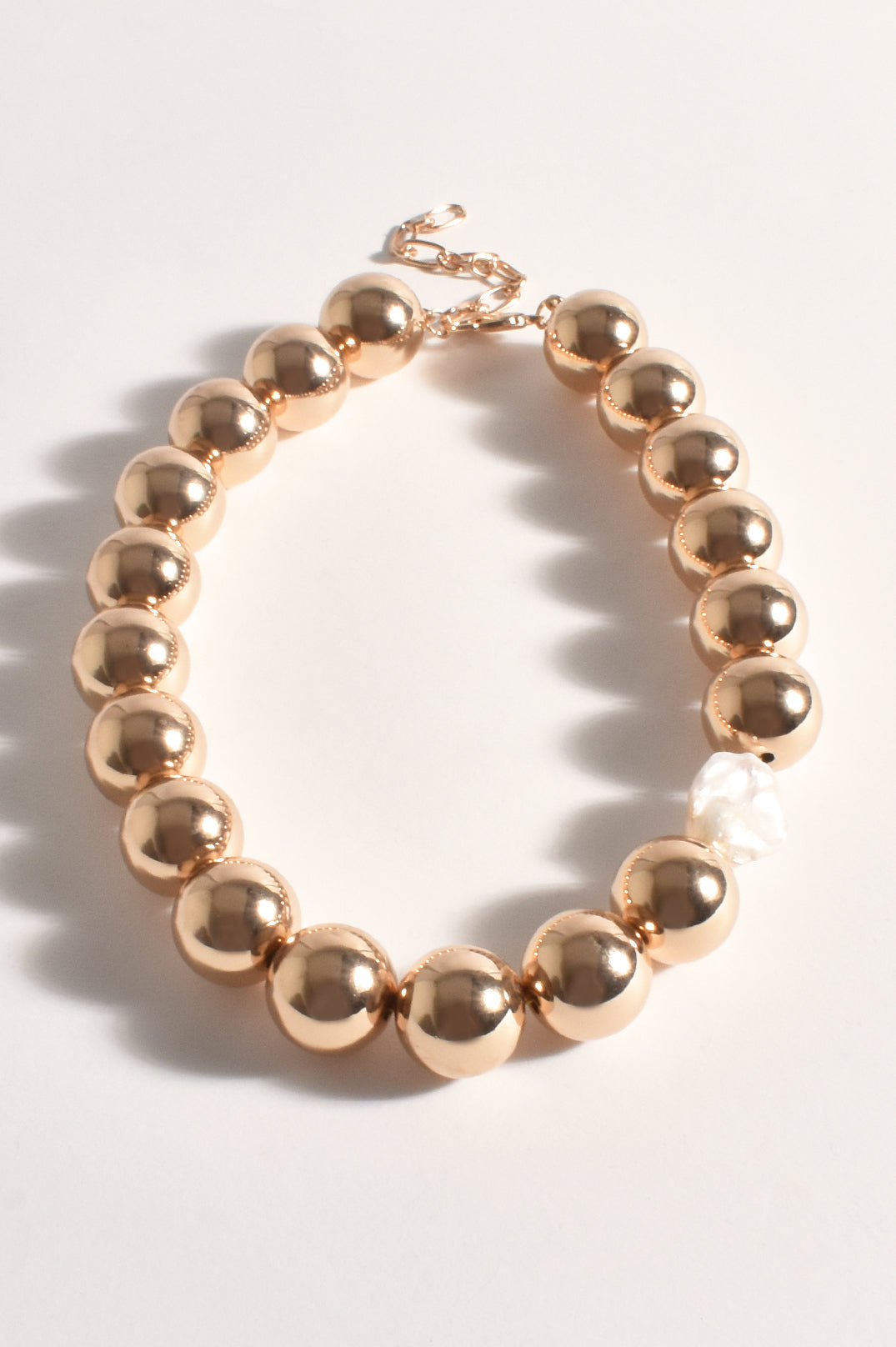 Adorne Baroque Pearl Ball Necklace - Cream/Gold