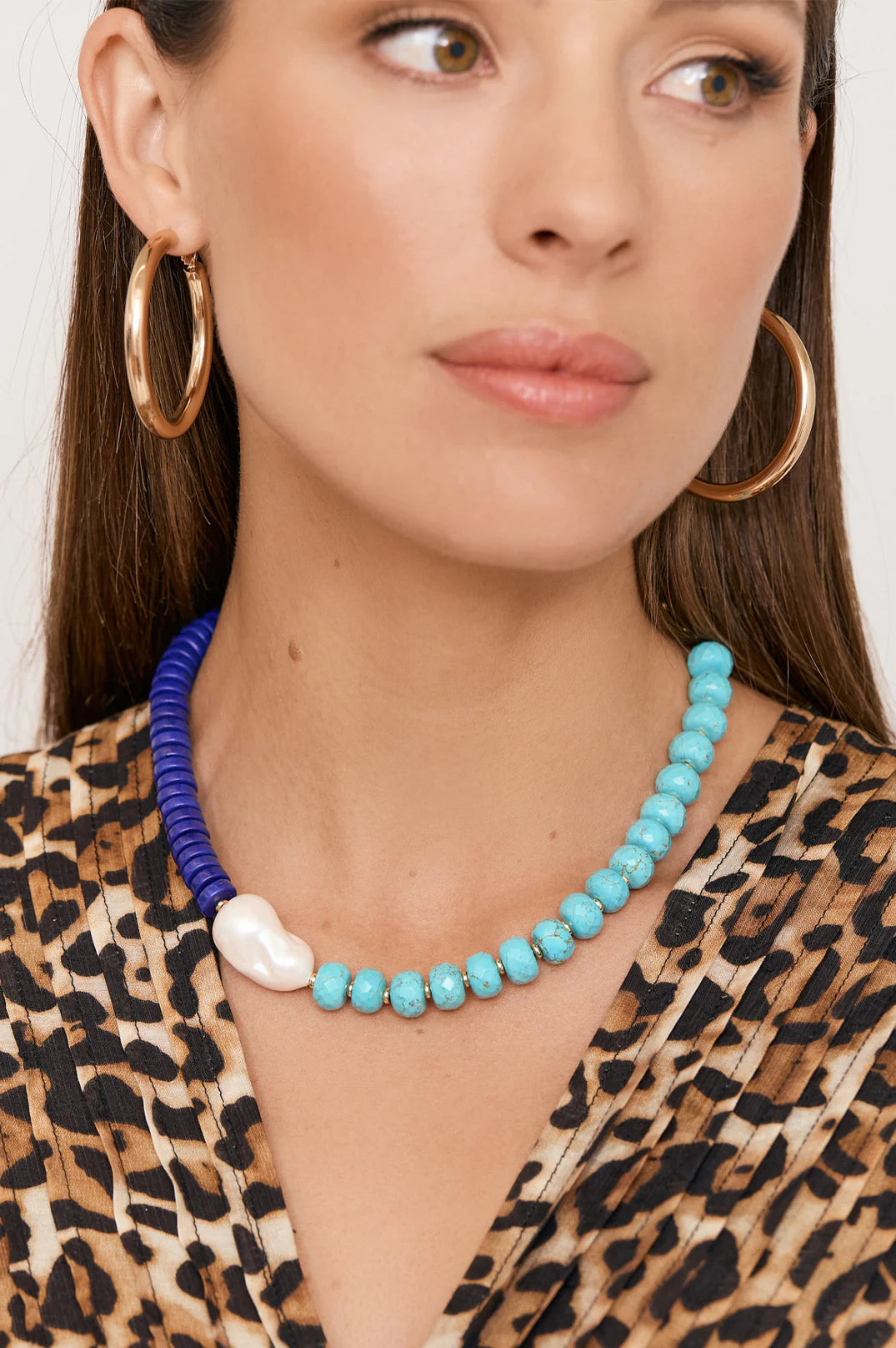 Adorne Pearl Centre Stone Event Necklace - Turq/Blue