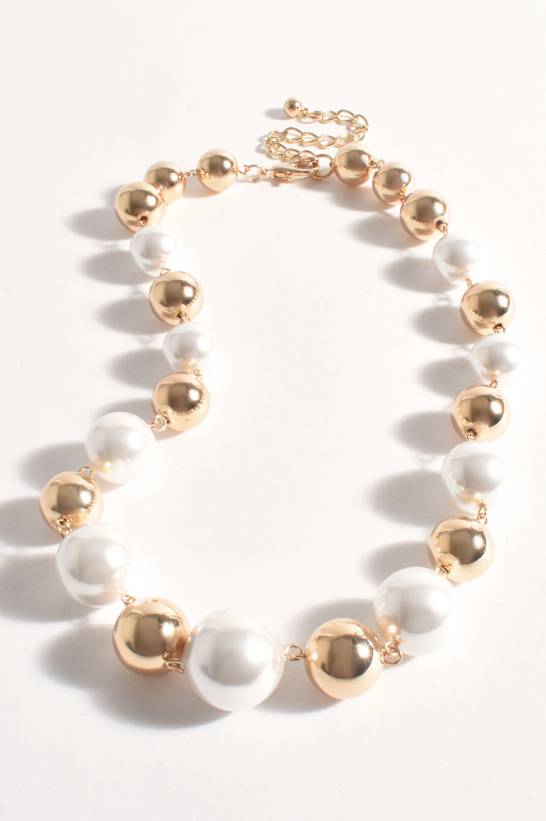 Adorne Faux Pearl Metal Ball Necklace