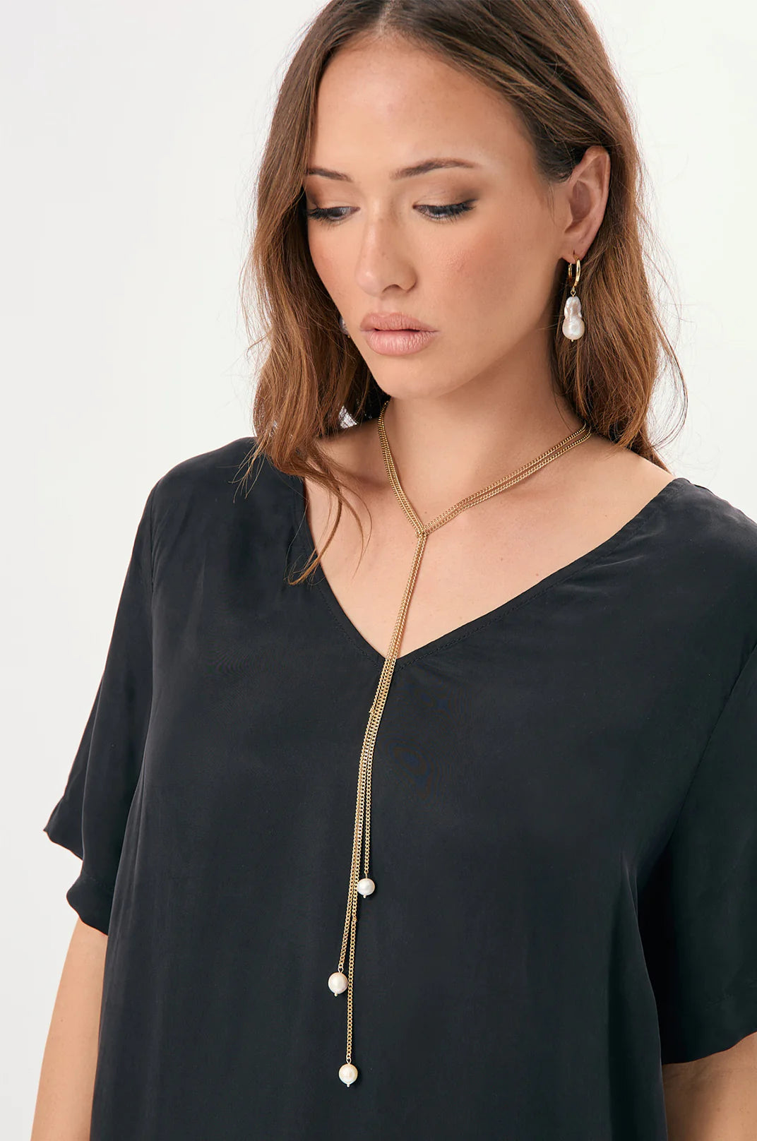 Adorne Knotted Y Drop Pearl Necklace