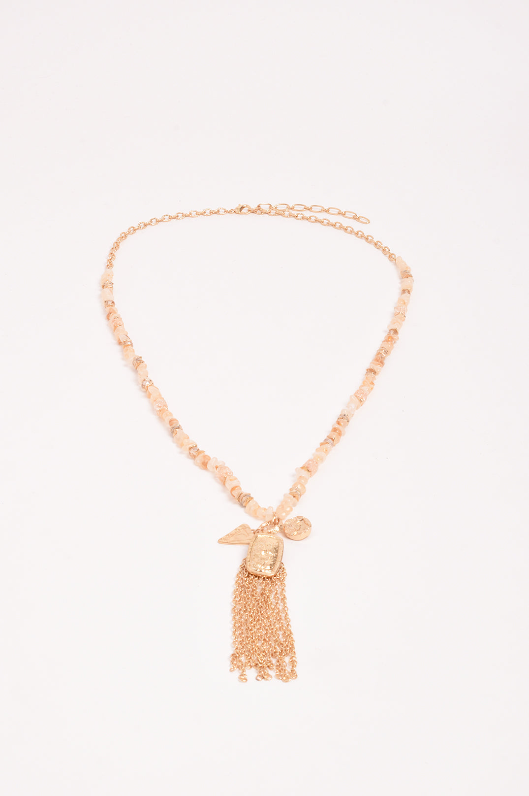 Adorne Long Boho Tassel Charm Necklace - Camel