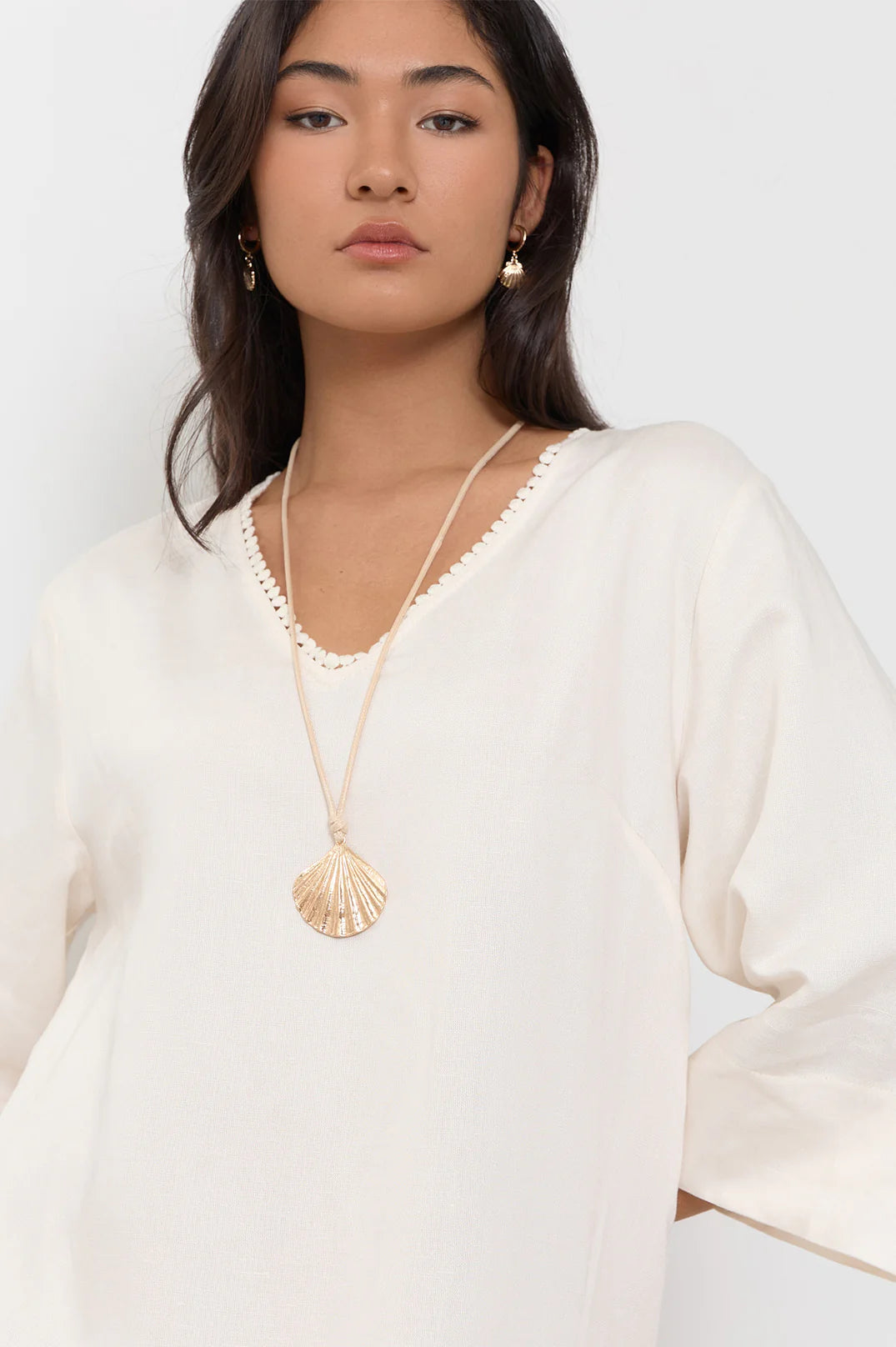 Adorne Shell Drop Adjustable Cord Necklace - Camel/Gold