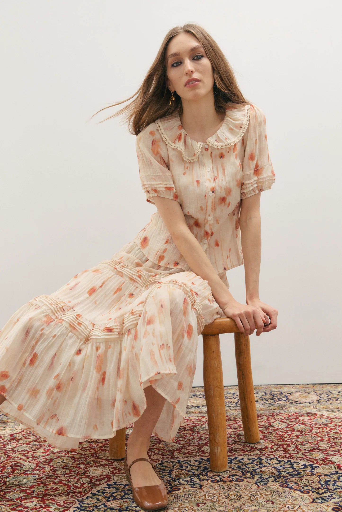Maevarii Apricity Pleated Midi Skirt - Peaches & Cream