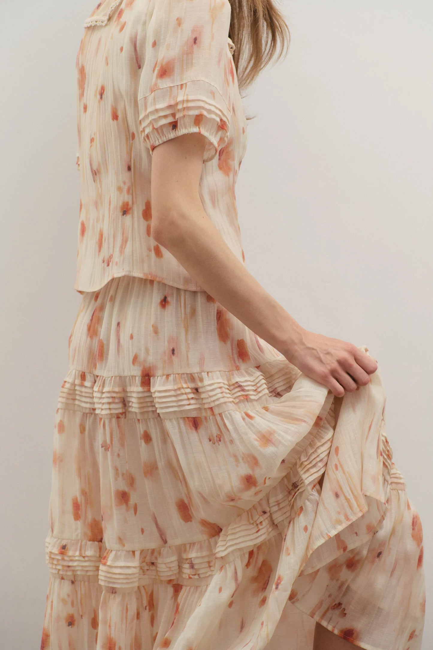 Maevarii Apricity Pleated Midi Skirt - Peaches & Cream