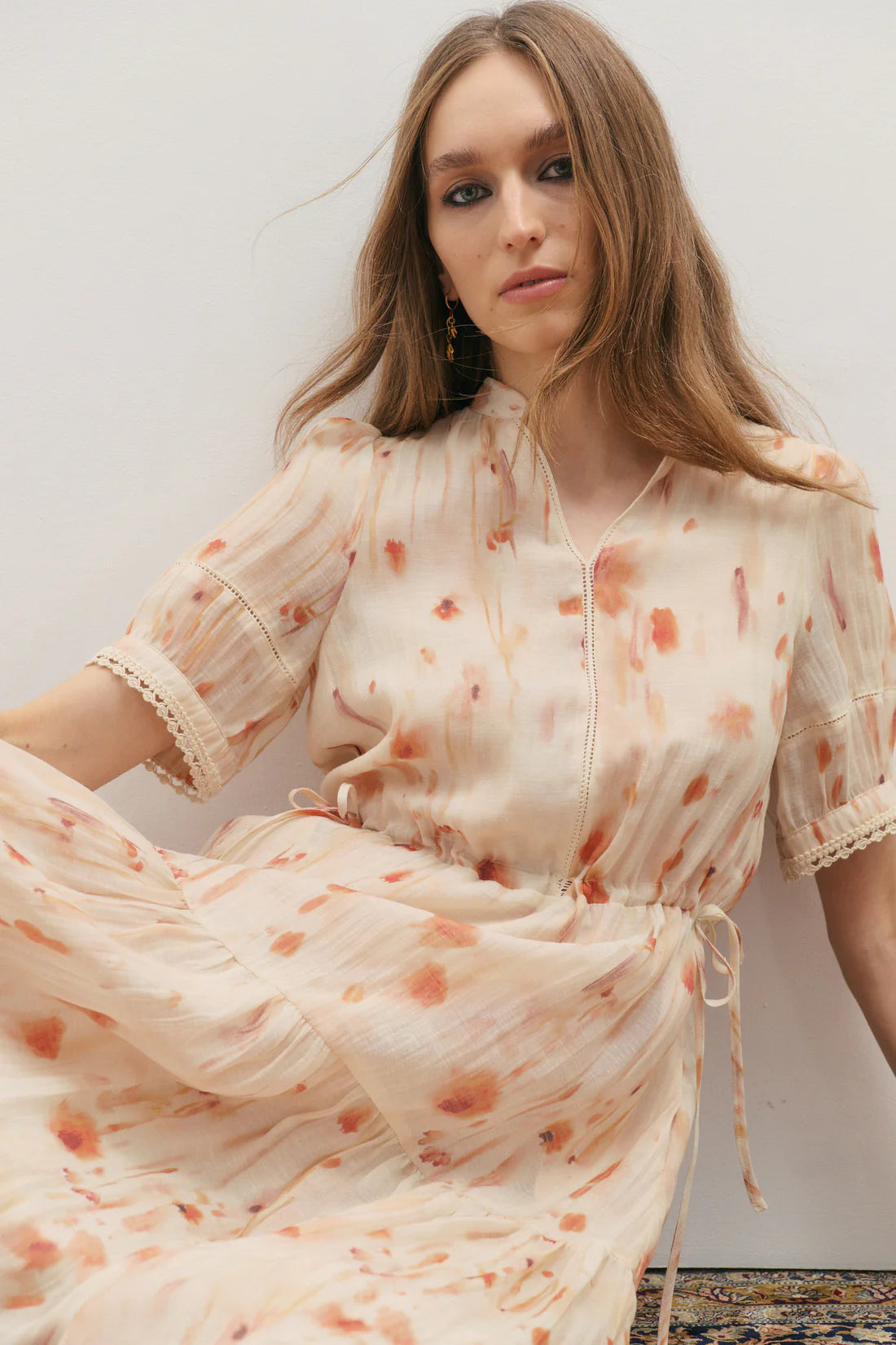 Maevarii Apricity Tiered Midi Dress - Peaches & Cream