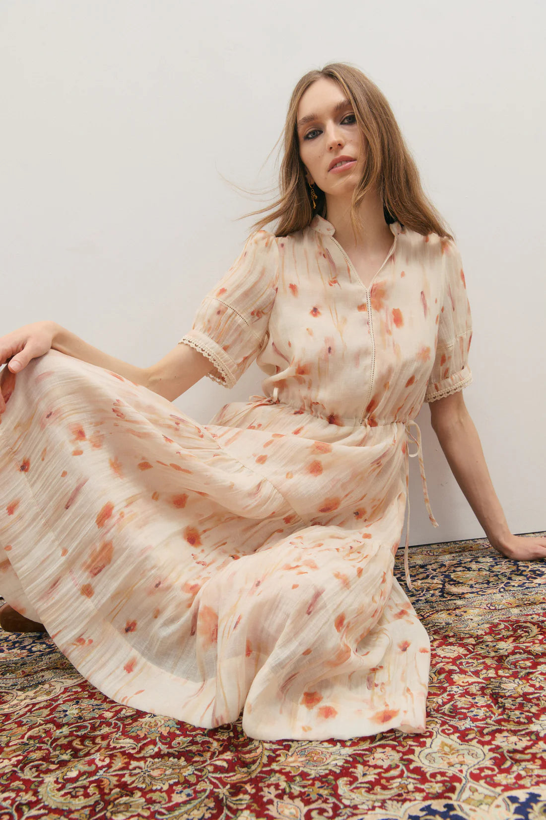 Maevarii Apricity Tiered Midi Dress - Peaches & Cream