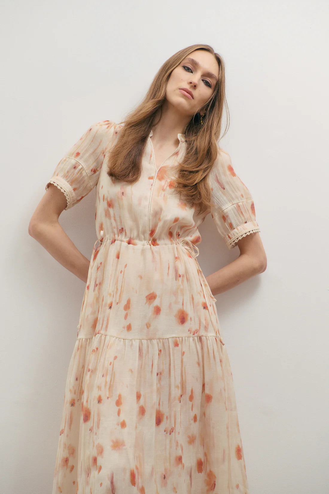 Maevarii Apricity Tiered Midi Dress - Peaches & Cream