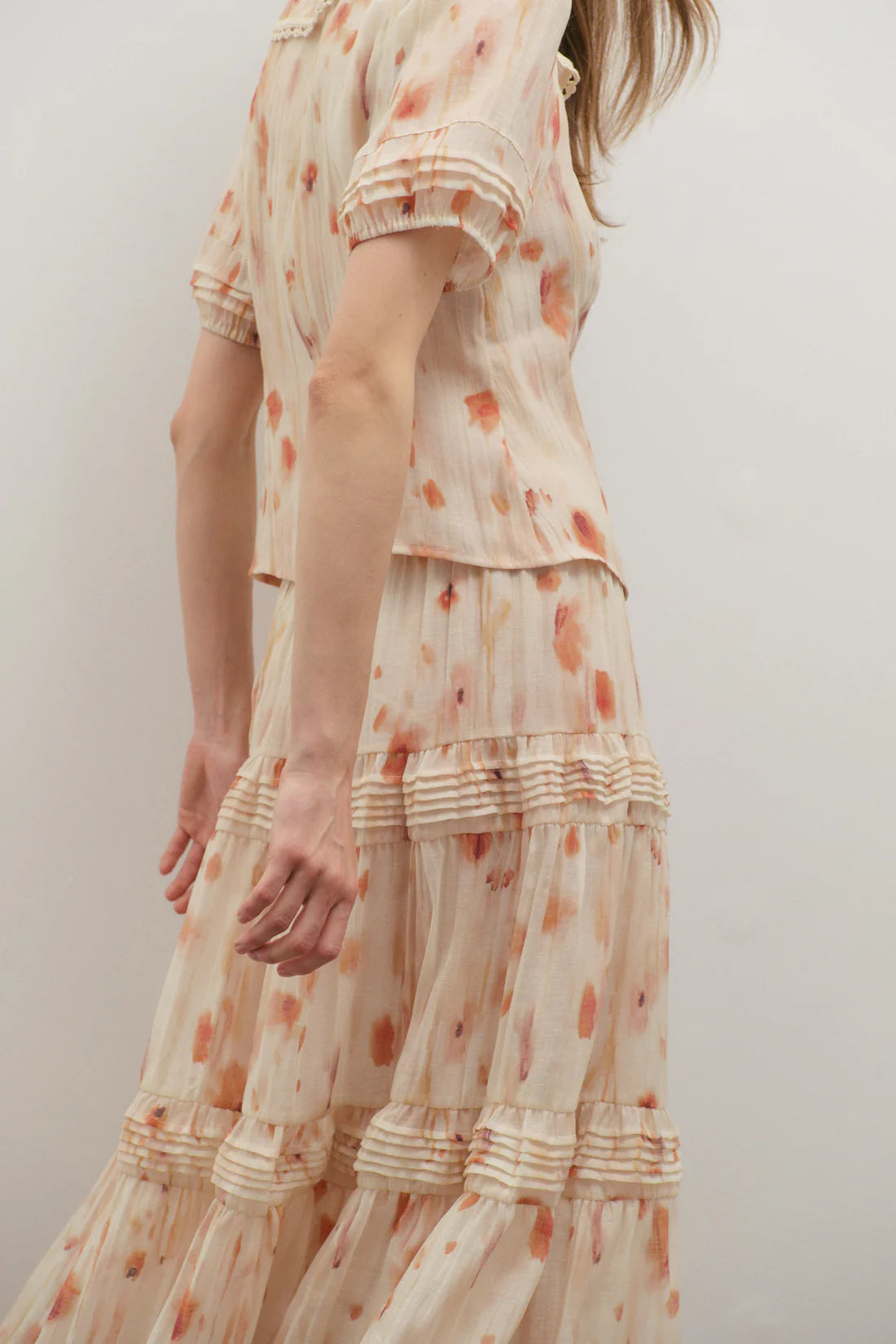 Maevarii Apricity Pleated Midi Skirt - Peaches & Cream