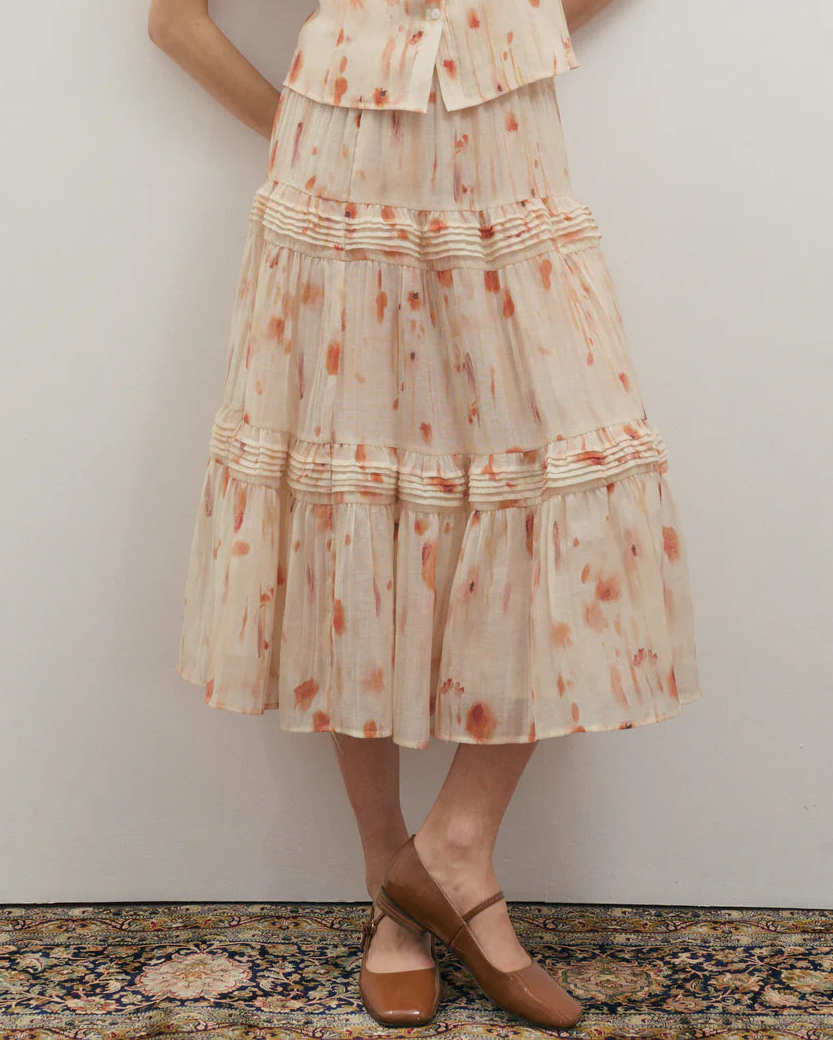 Maevarii Apricity Pleated Midi Skirt - Peaches & Cream