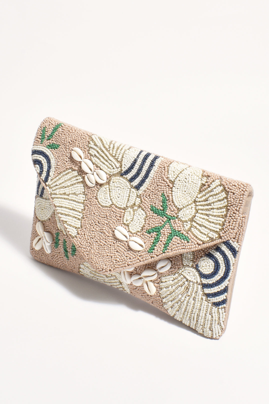 Adorne Lana Beaded Shells Envelope Clutch - Nude/Cream