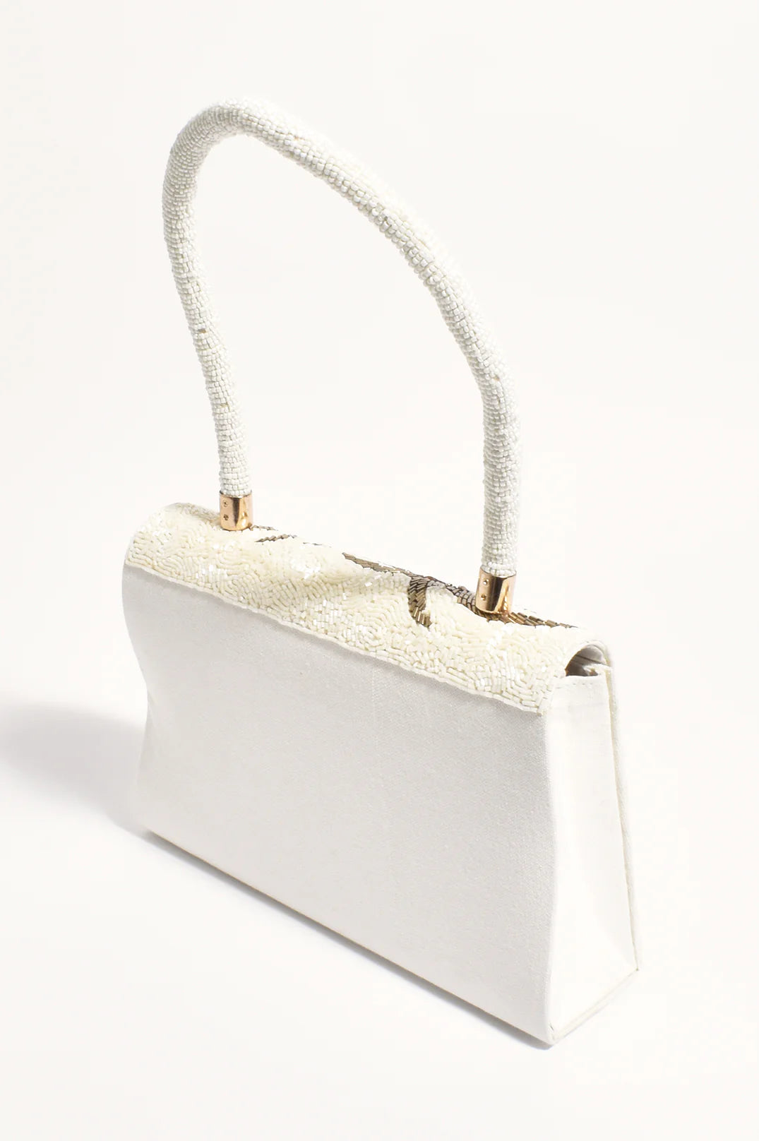 Adorne Patricia Palm Beaded Mini Bag - Cream/Gold