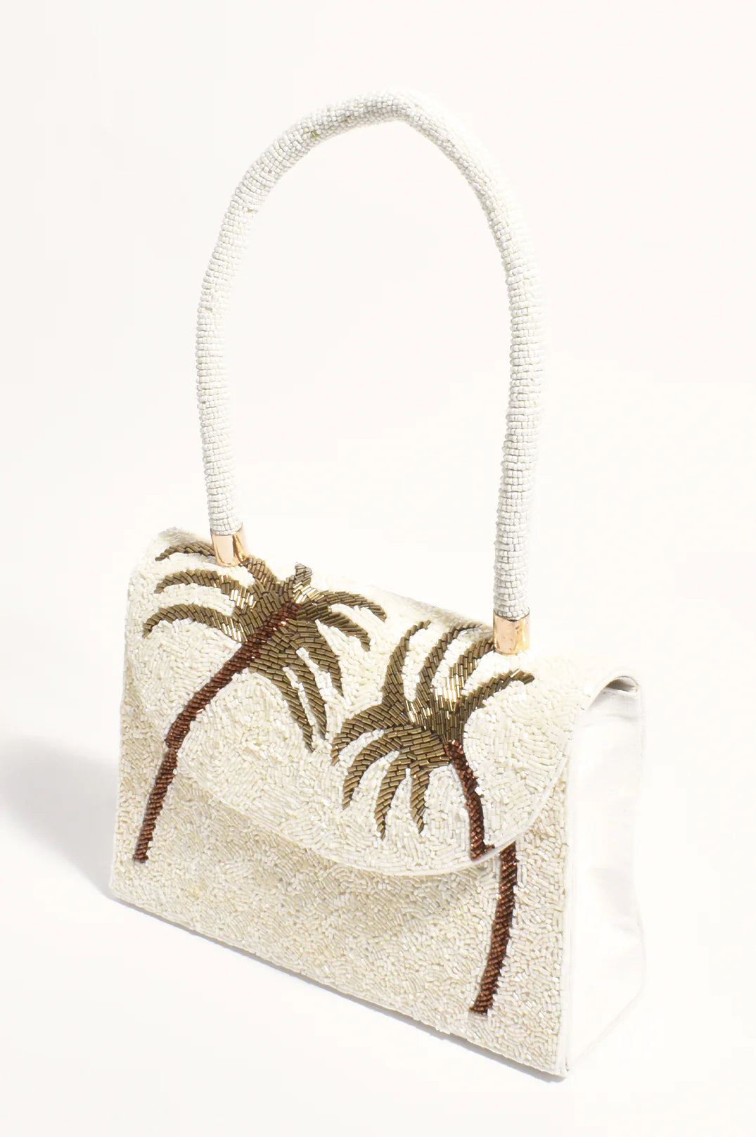 Adorne Patricia Palm Beaded Mini Bag - Cream/Gold