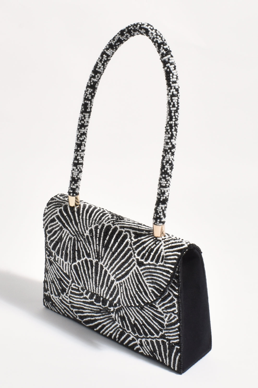 Adorne Zyra Seashells Beaded Mini Bag - Black/White