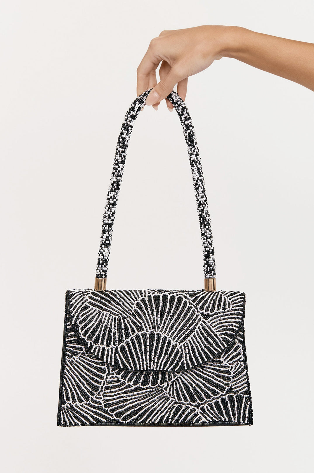 Adorne Zyra Seashells Beaded Mini Bag - Black/White