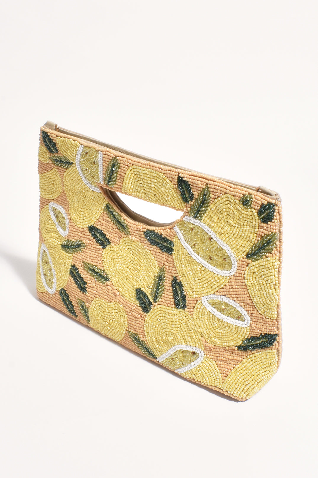 Adorne Lucielle Lemon Beaded Clutch - Yellow/Camel