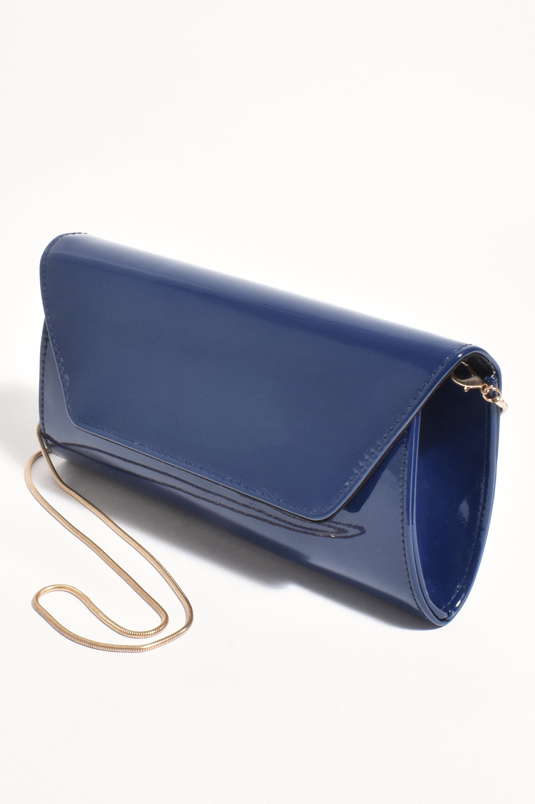 Adorne Suzie Gloss Fold Over Clutch - Navy