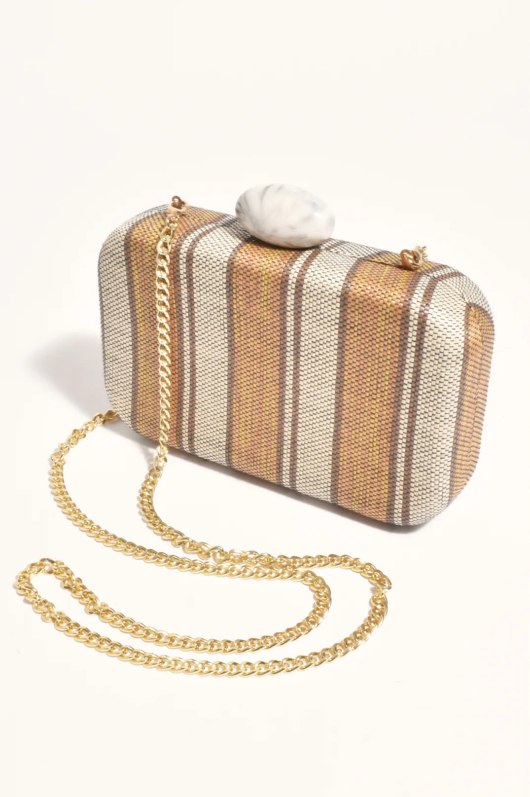 Adorne Ellery Resin Clasp Woven Structured Clutch - Mustard/Natural