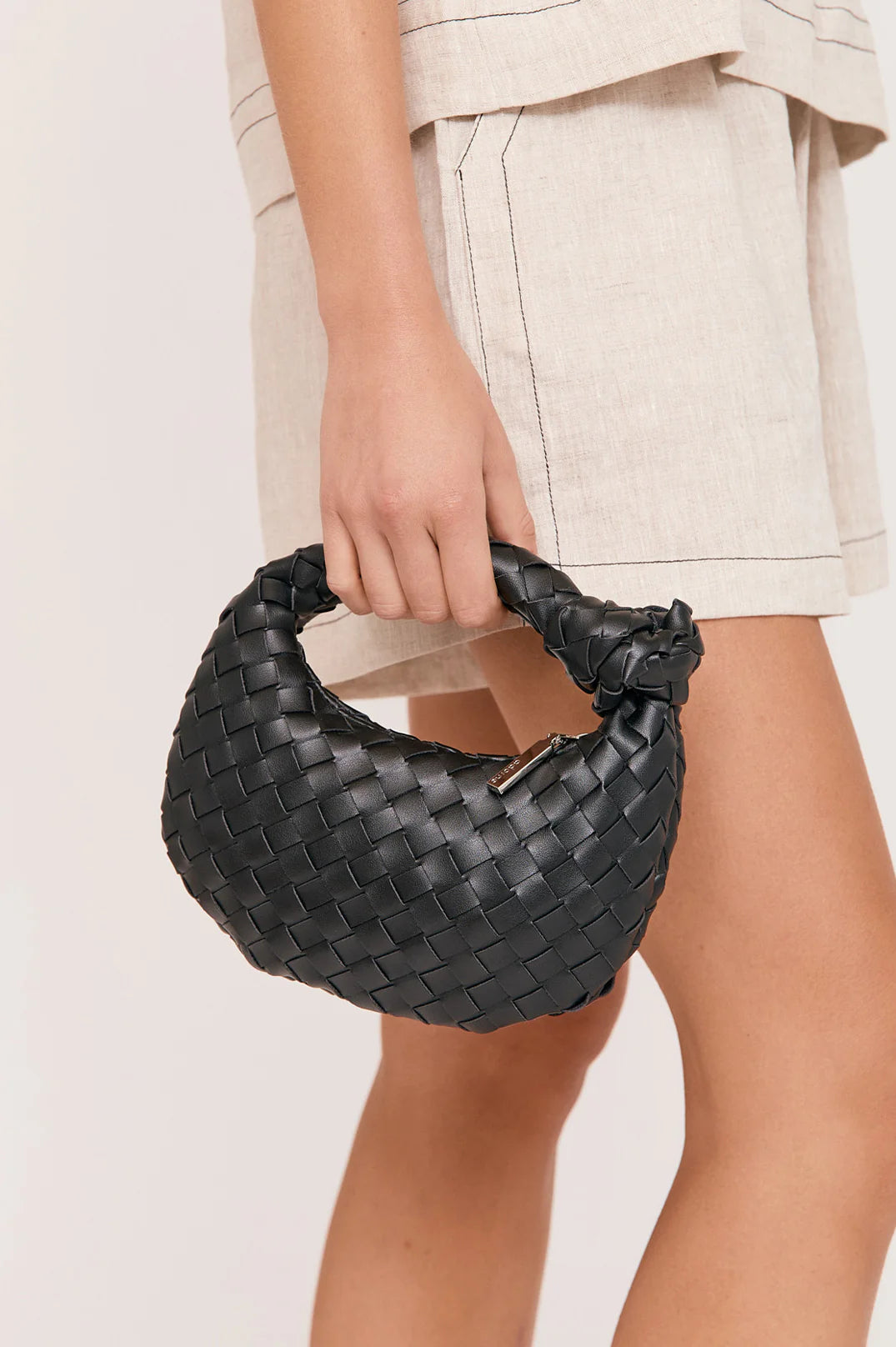 Adorne Vali Woven Mini Crescent Clutch - Black