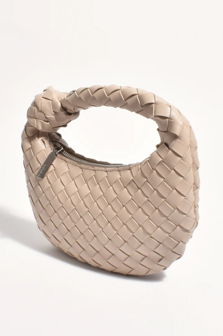 Adorne Vali Woven Mini Crescent Clutch - Mocha