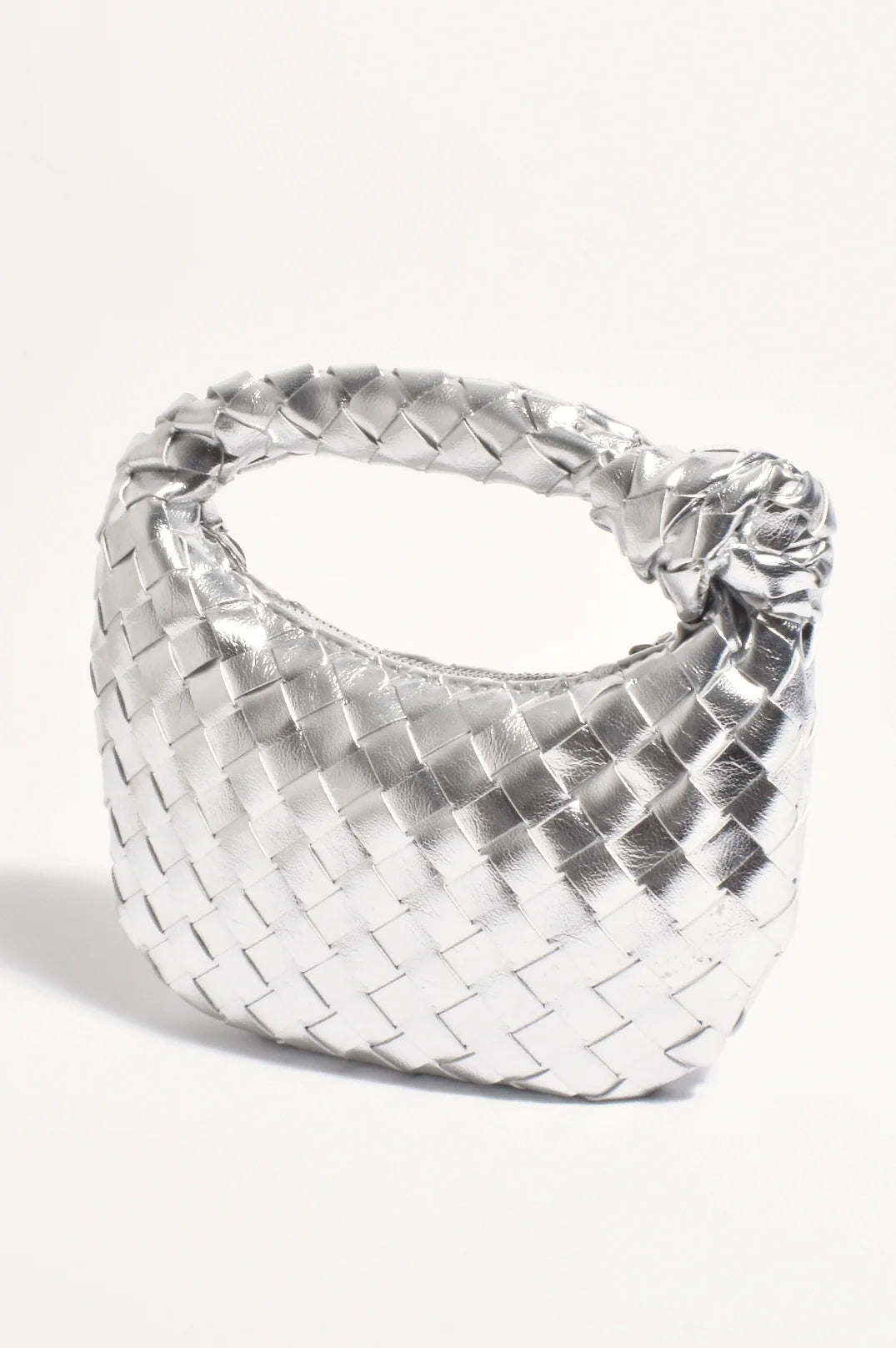 Adorne Vali Woven Mini Crescent Clutch - Silver