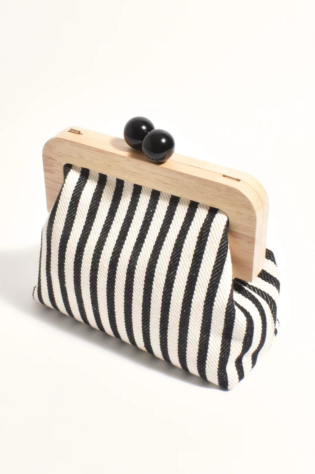 Adorne Neve Canvas Stripe Timber Clutch - Black/White