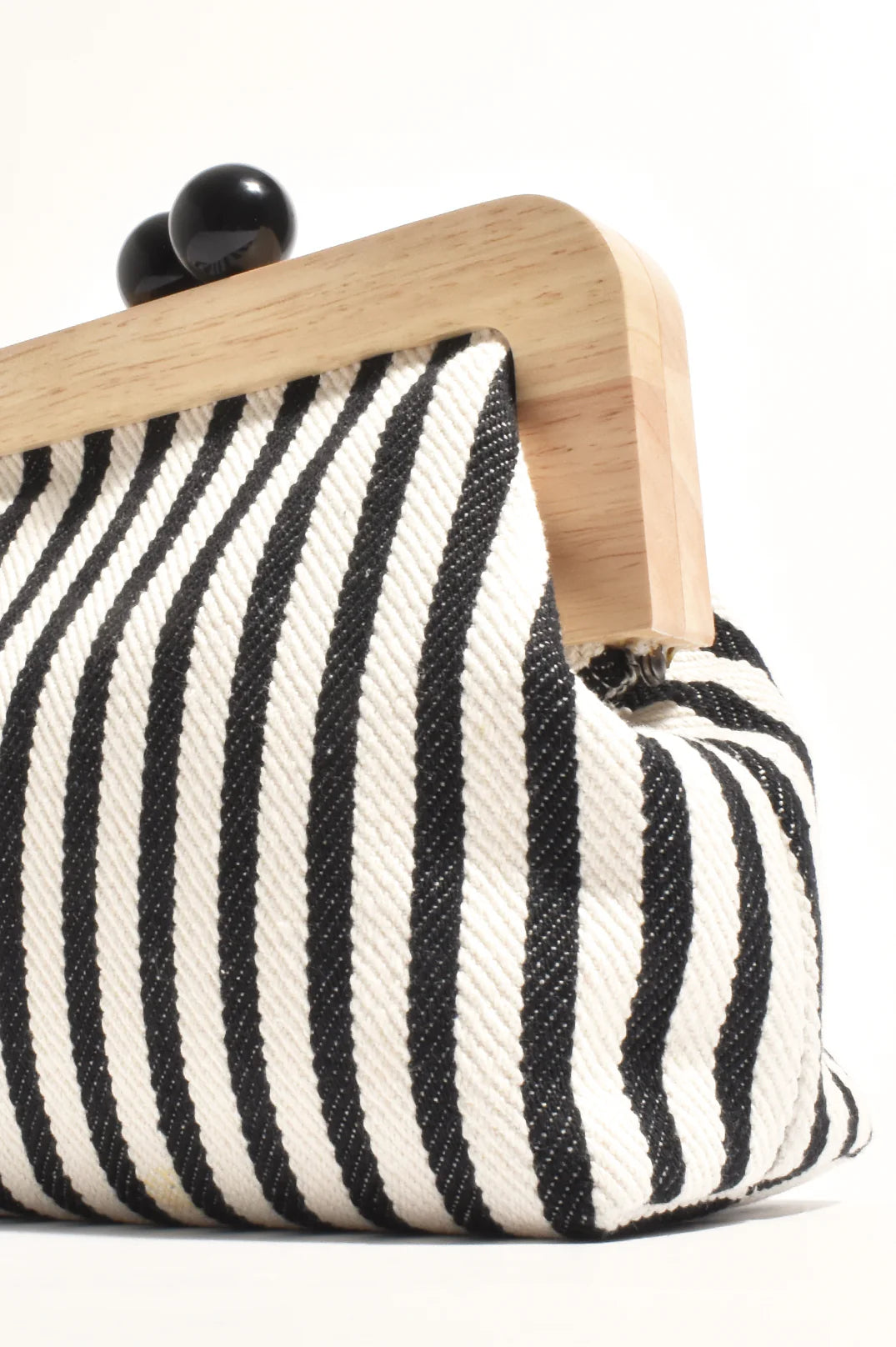 Adorne Neve Canvas Stripe Timber Clutch - Black/White