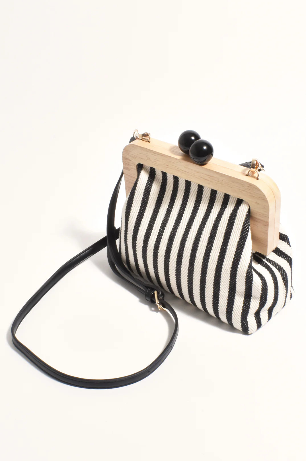 Adorne Neve Canvas Stripe Timber Clutch - Black/White