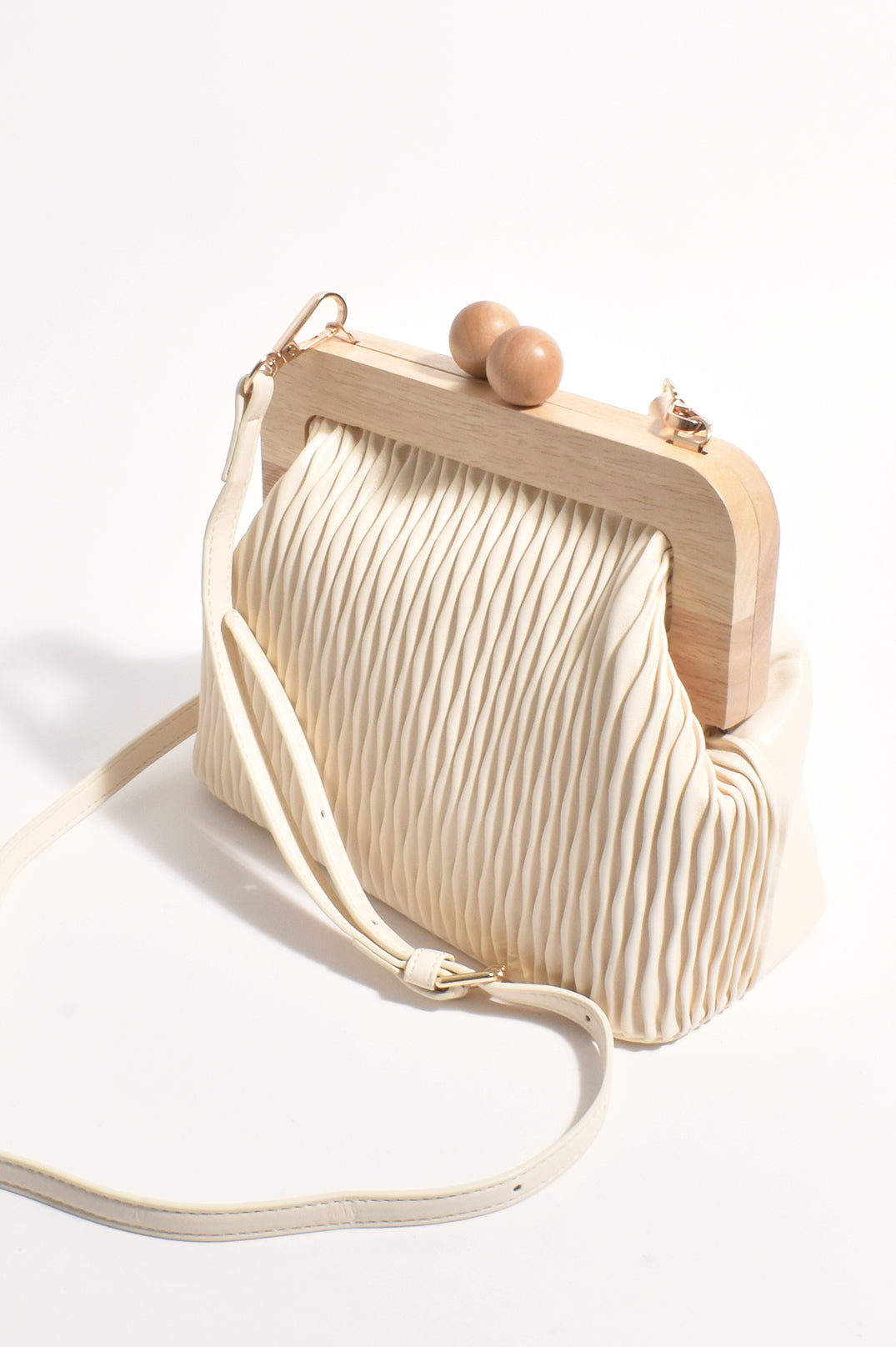 Adorne Piper Wavy Timber Frame Clutch - Cream/Natural