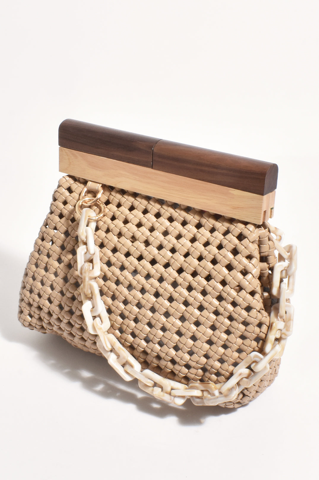 Adorne Emilie Knotted Weave Resin Links Clutch - Mocha/Nude