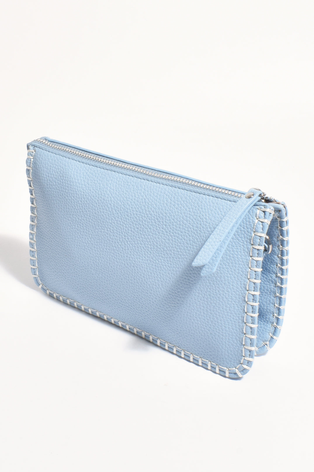 Adorne Bobbi Blanket Stitch Clutch - Blue