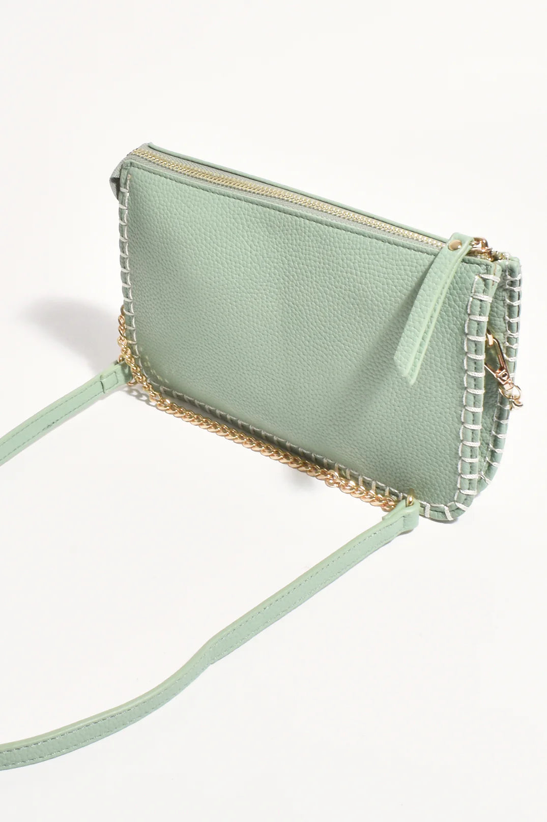 Adorne Bobbi Blanket Stitch Clutch - Green