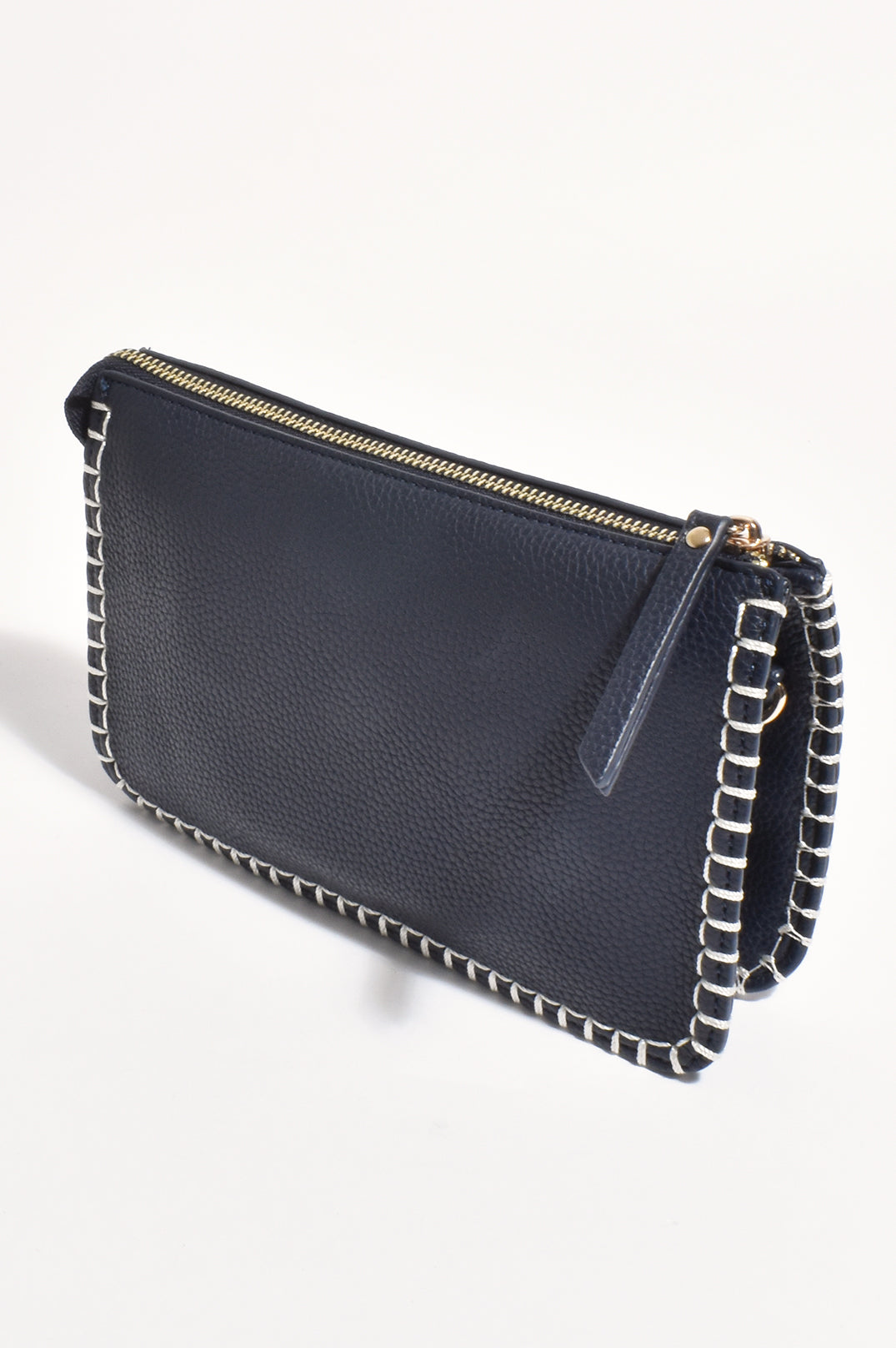 Adorne Bobbi Blanket Stitch Clutch - Navy