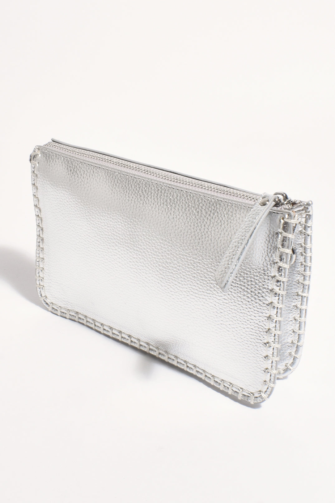 Adorne Bobbi Blanket Stitch Clutch - Silver