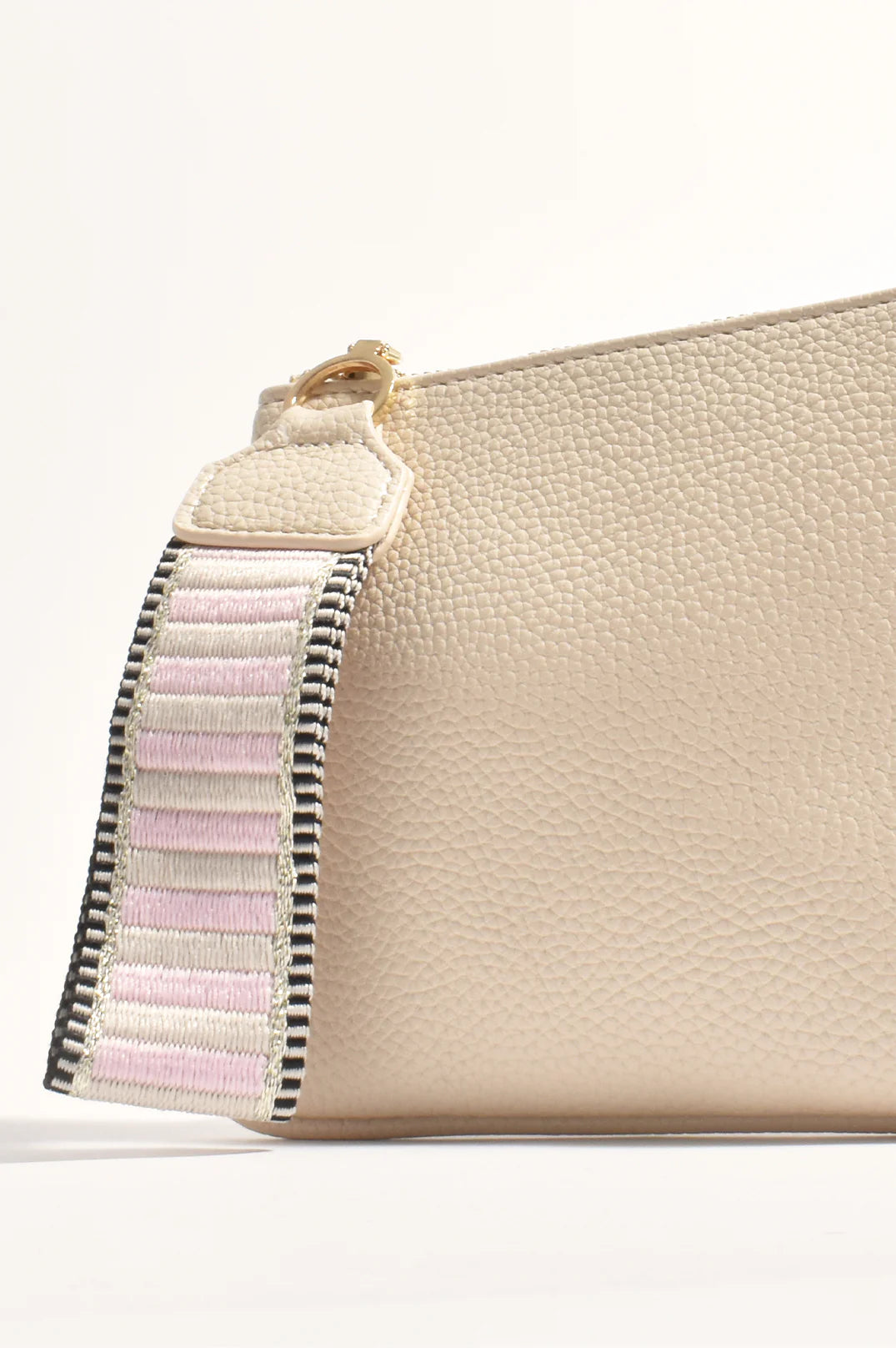 Adorne Frankie Striped Webbing Pouch - Cream/Pink