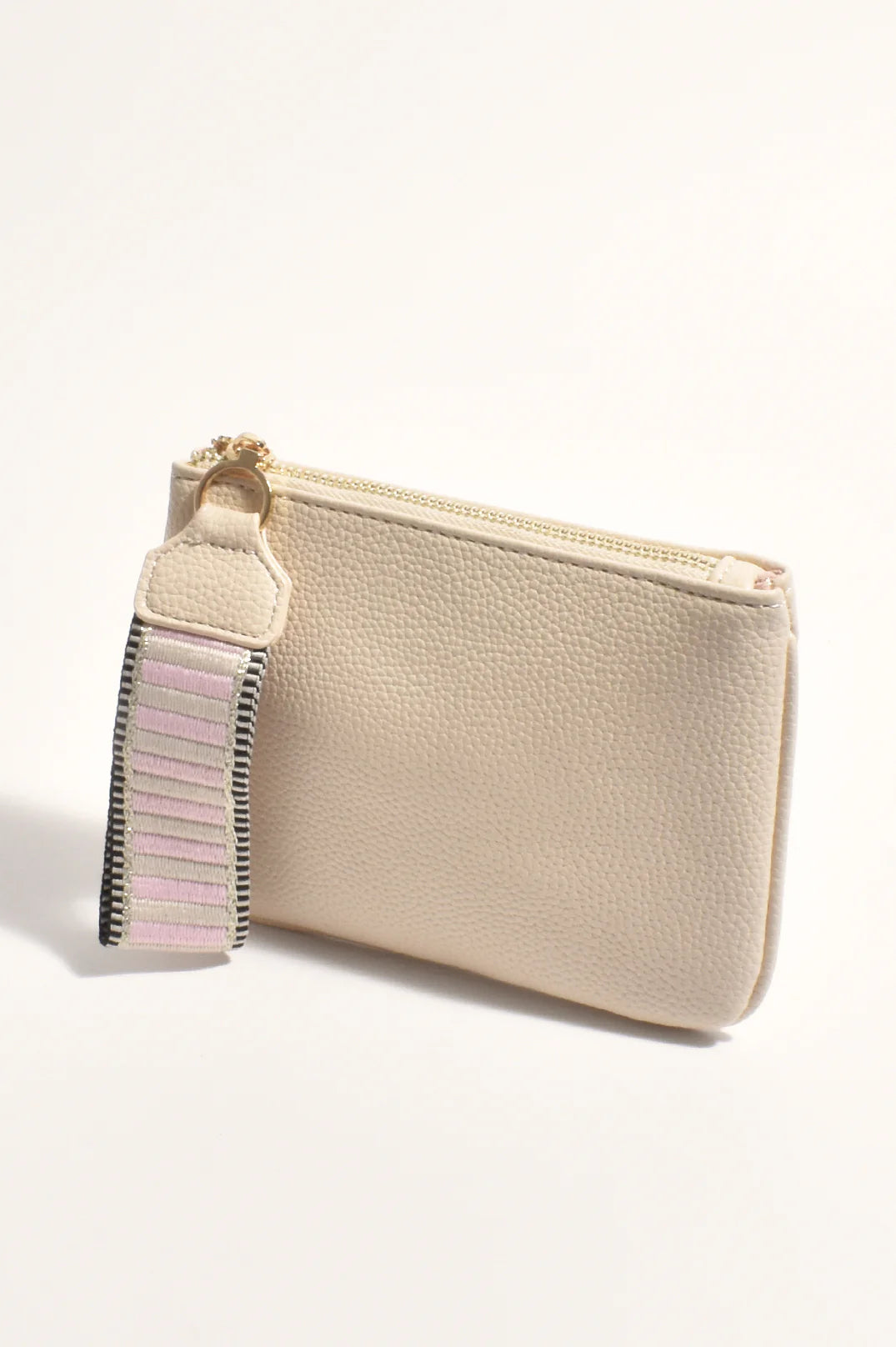 Adorne Frankie Striped Webbing Pouch - Cream/Pink