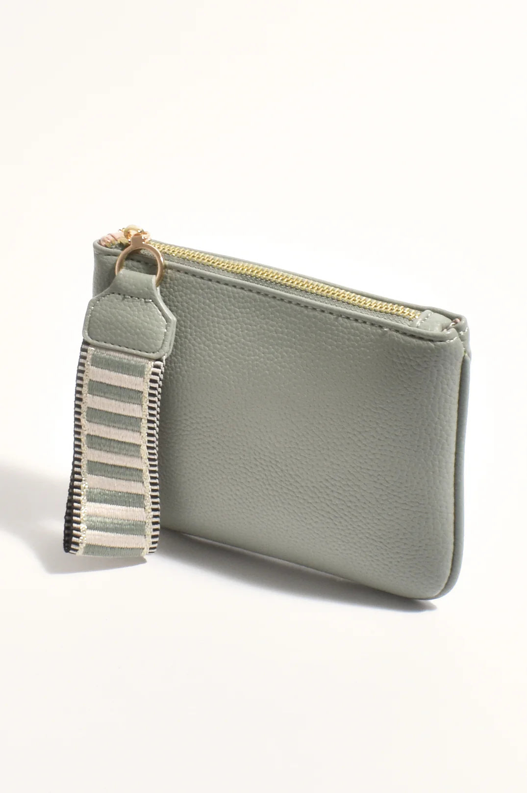 Adorne Frankie Striped Webbing Pouch - Sage