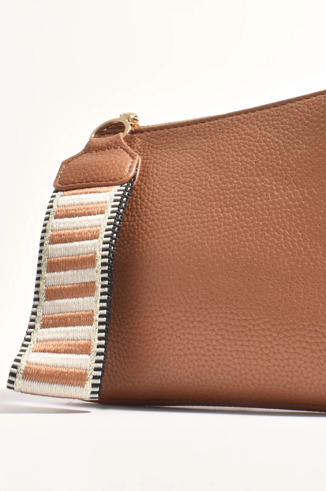 Adorne Frankie Striped Webbing Pouch - Tan