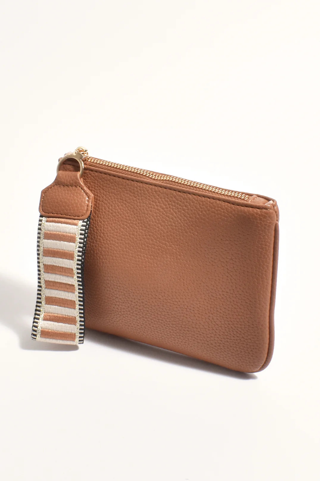 Adorne Frankie Striped Webbing Pouch - Tan