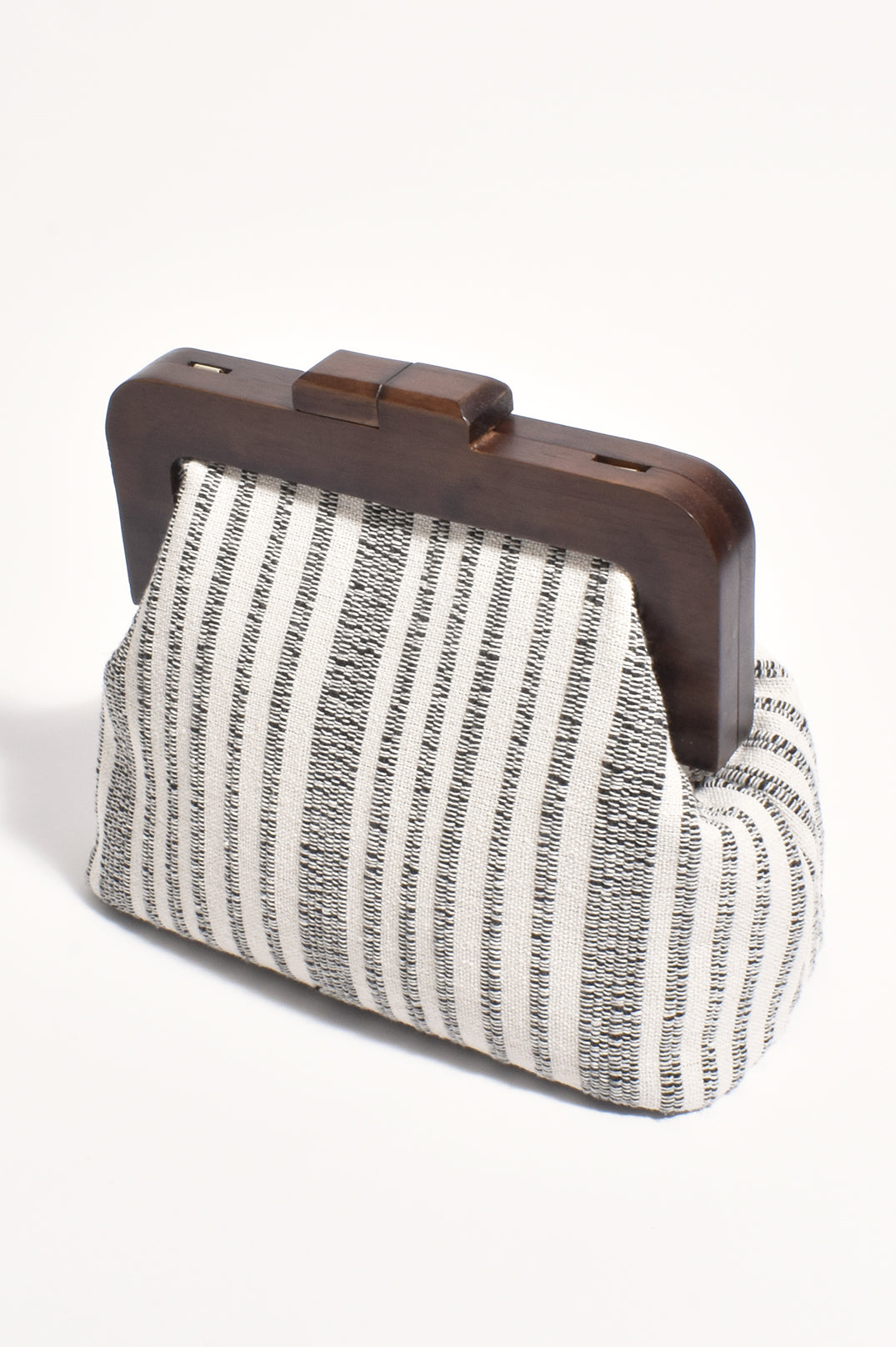 Adorne Lucinda Timber Frame Stripe Weave Clutch - Black/Natural