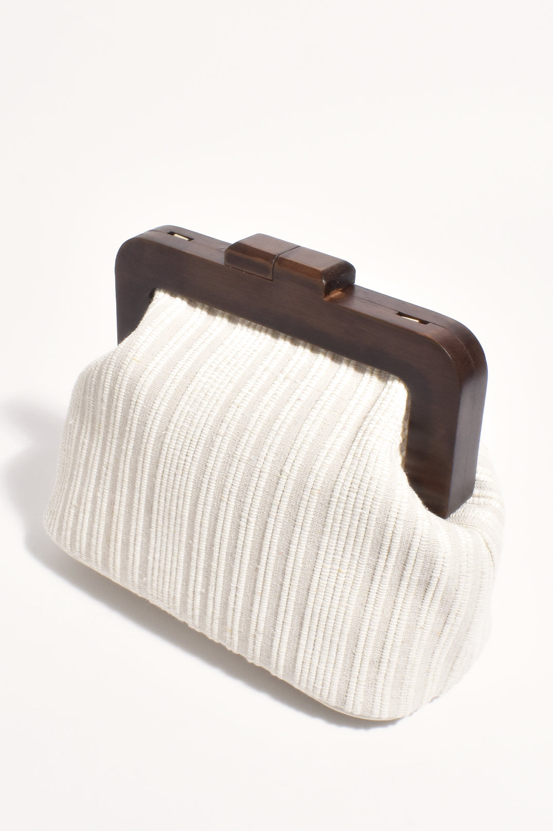 Adorne Lucinda Timber Frame Stripe Weave Clutch - Cream/Natural