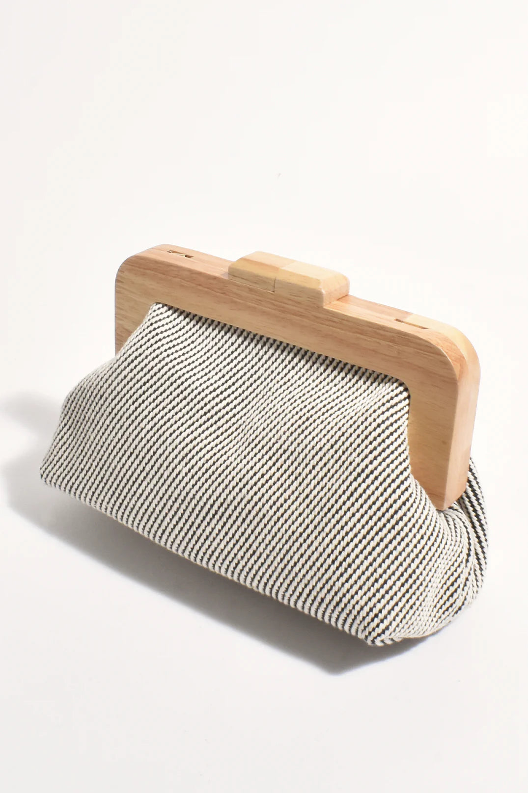 Adorne Tessa Fabric Weave Timber Frame Clutch - Black/Natural