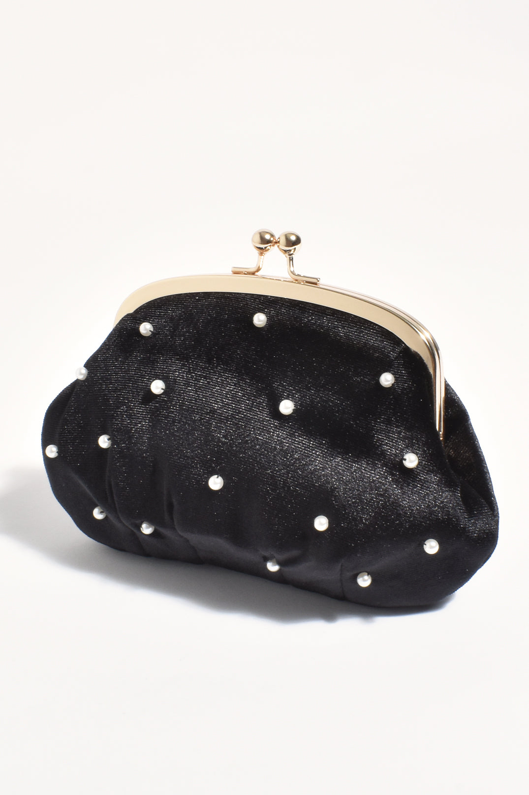 Adorne Mabel Velvet Pearl Clutch - Black/Cream