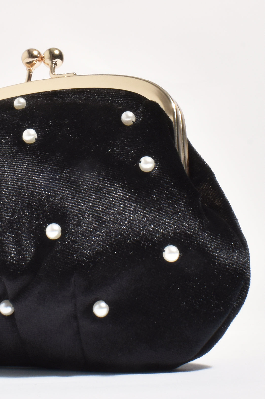 Adorne Mabel Velvet Pearl Clutch - Black/Cream