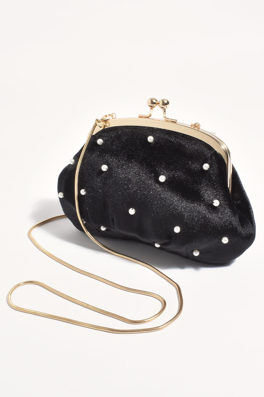 Adorne Mabel Velvet Pearl Clutch - Black/Cream