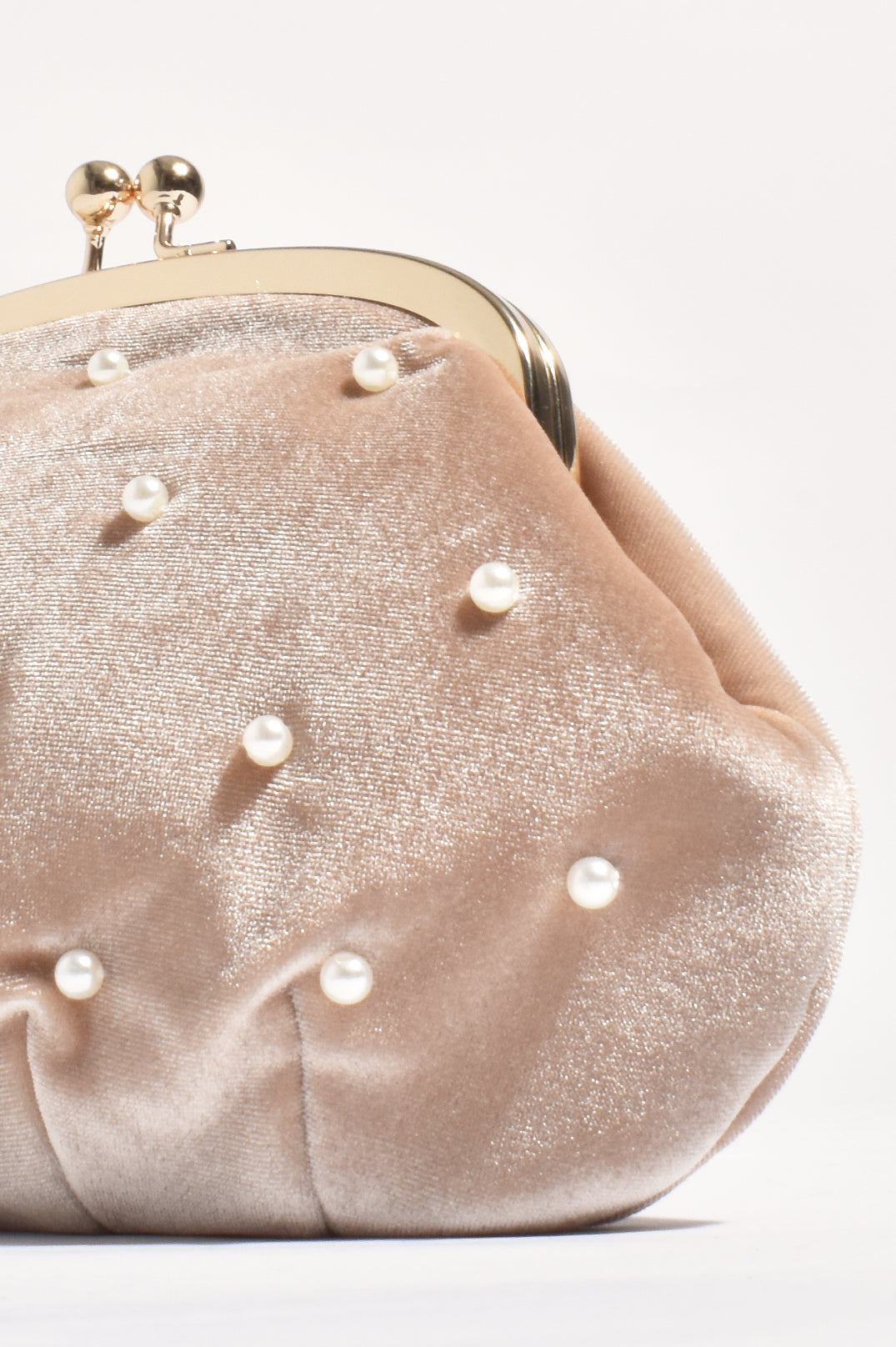 Adorne Mabel Velvet Pearl Clutch - Gold/Cream