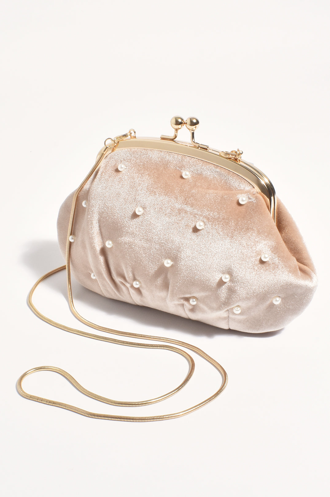 Adorne Mabel Velvet Pearl Clutch - Gold/Cream