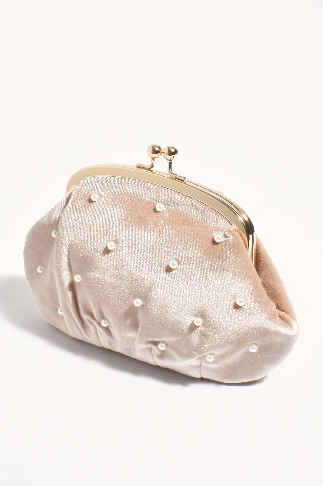 Adorne Mabel Velvet Pearl Clutch - Gold/Cream