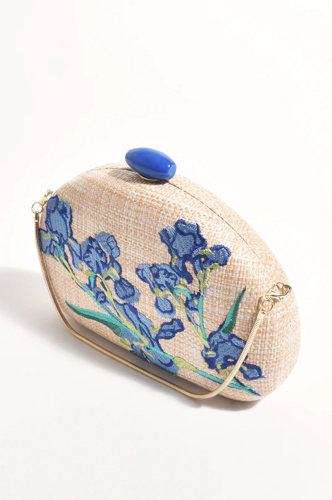 Adorne Blossom Floral Woven Structured Clutch - Blue/Natural