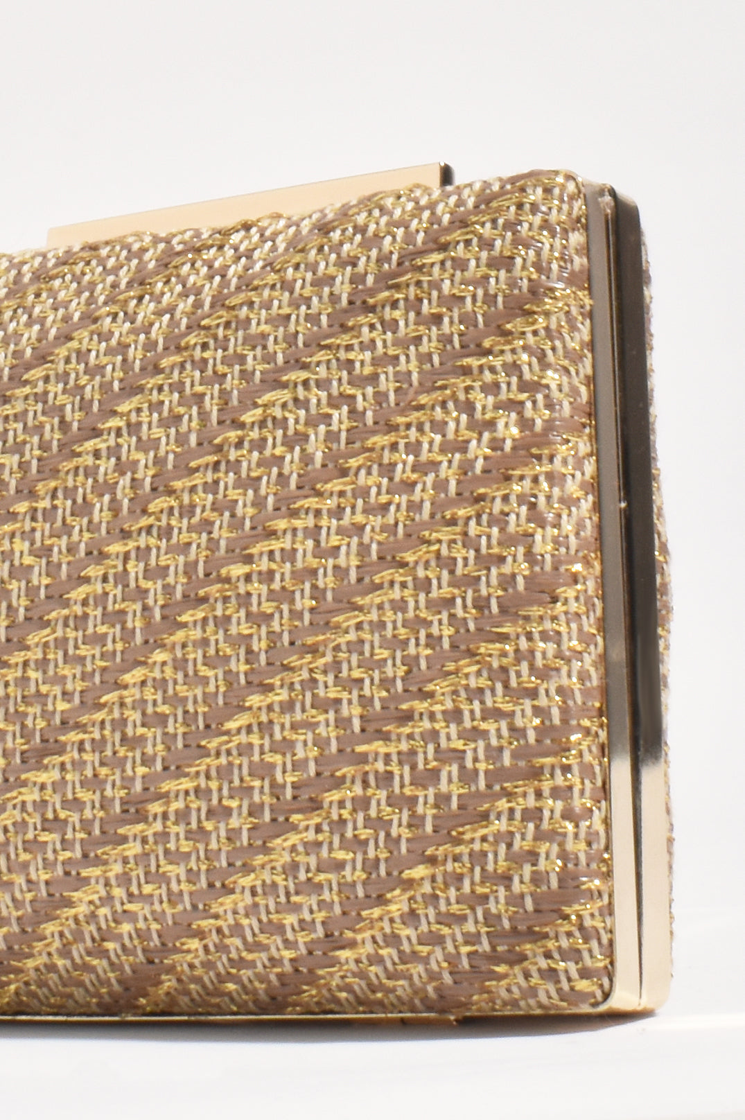 Adorne Weave Structured Clutch - Chocolate/Gold