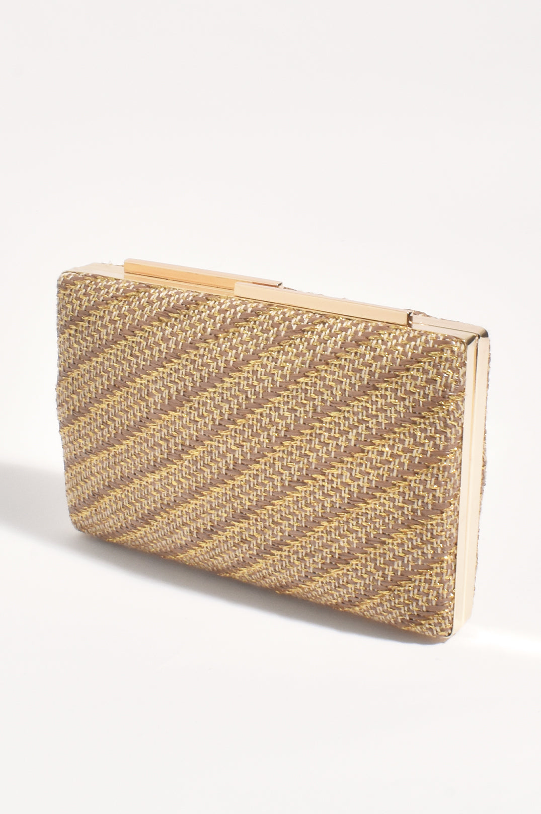 Adorne Weave Structured Clutch - Chocolate/Gold